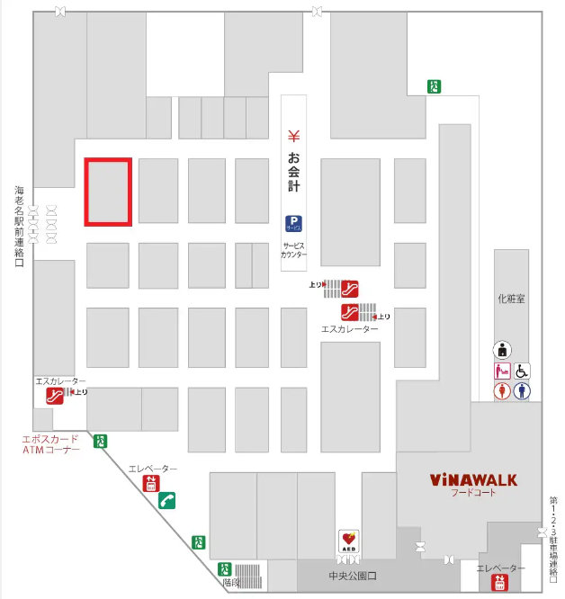 【海老名マルイ】1階 カレンダリウムF10【食物販・調理行為可能】入口正面の好立地、共同利用キッチン・共同冷蔵・冷凍庫完備