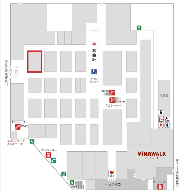 【海老名マルイ】1階 カレンダリウムF10【食物販・調理行為可能】入口正面の好立地、共同利用キッチン・共同冷蔵・冷凍庫完備