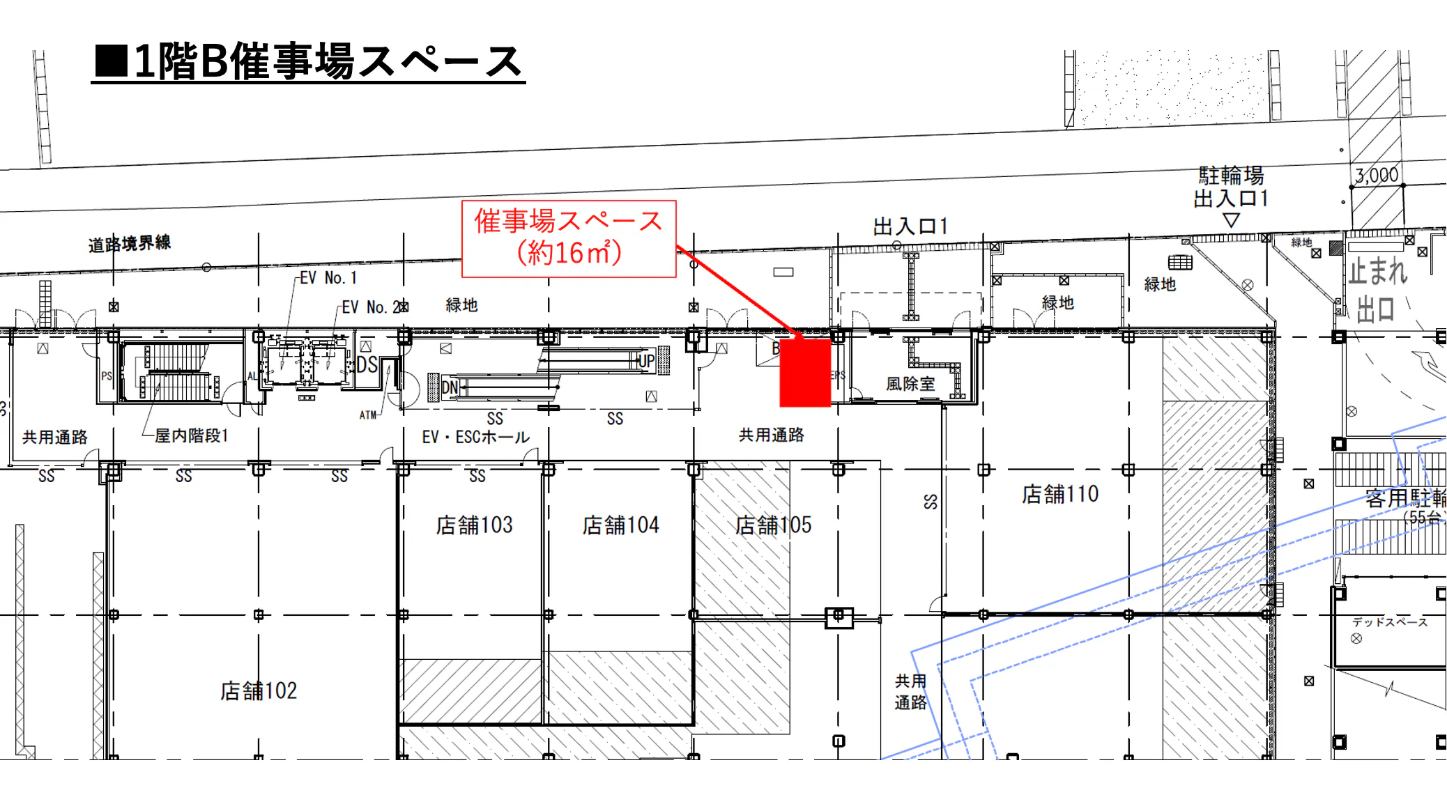 【マーケットスクエア川崎イースト】「1階催事場スペースB」 エスカレーター前&入口すぐ横で通行量の多い、物販・PRに最適なイベントスペース