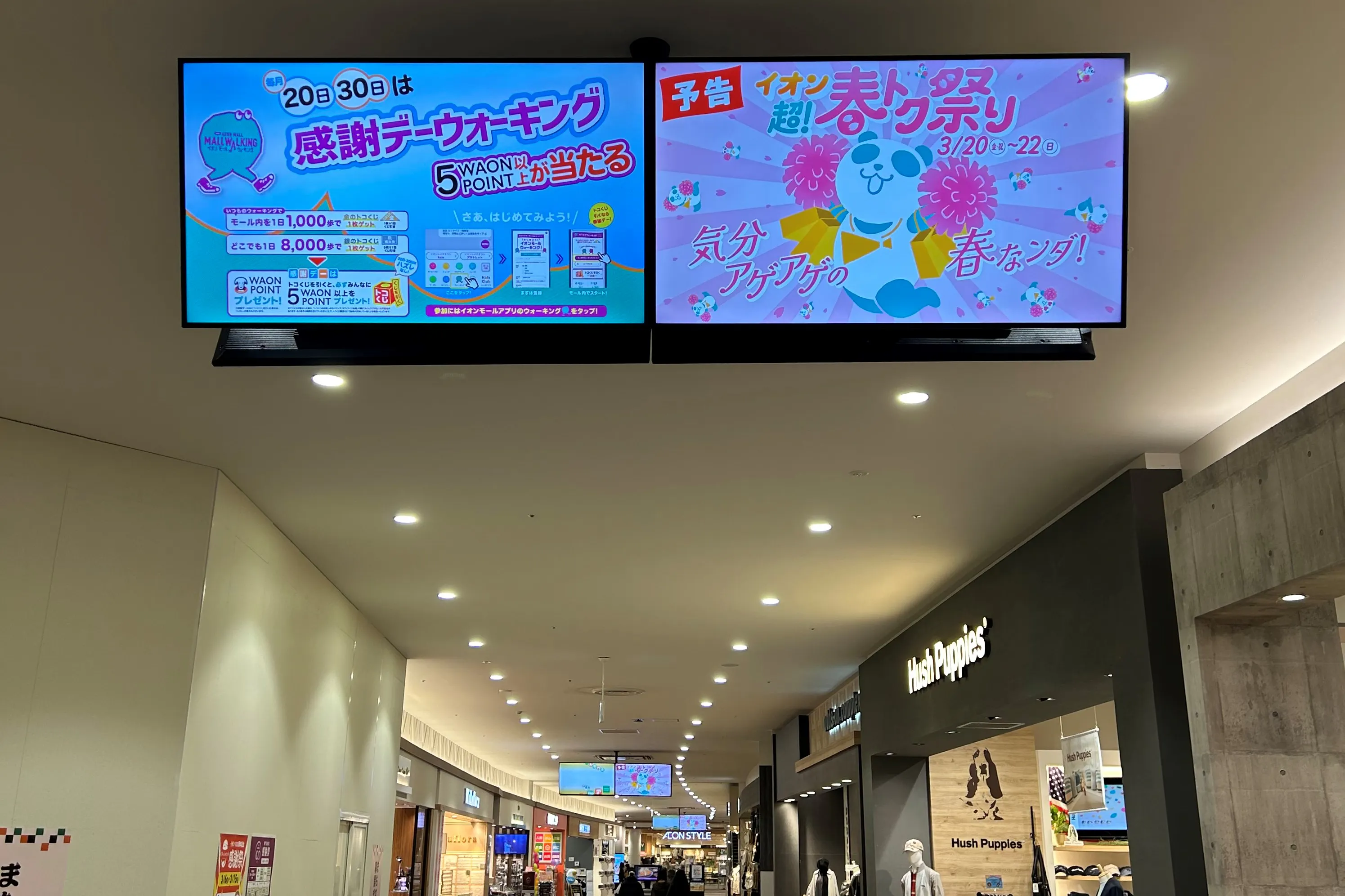 【イオンモール新小松】モール内広告 天吊りサイネージ【最低利用2週間10万円~】
