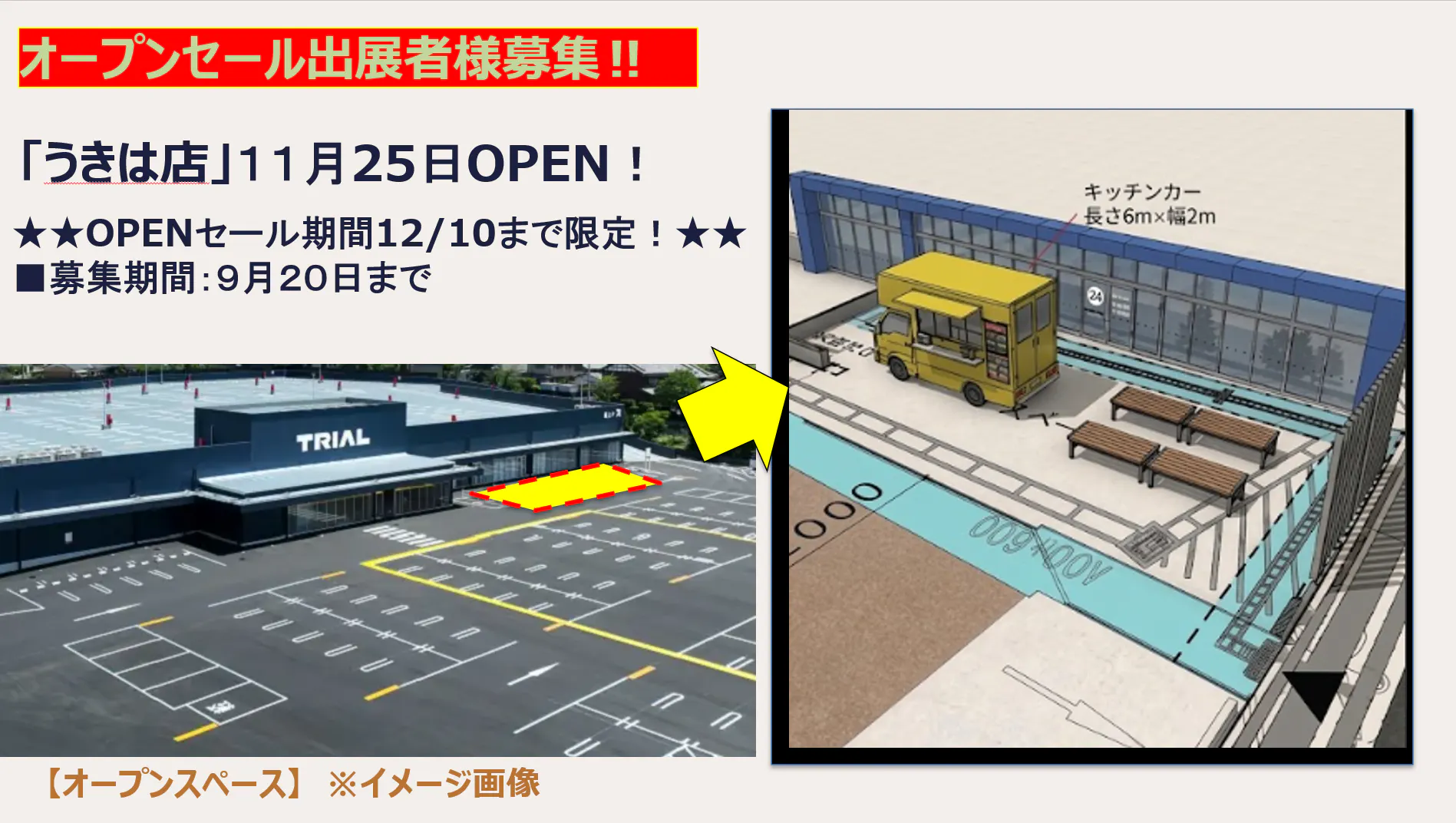 【スーパーセンタートライアルうきは吉井店】OPENセールキッチンカー出展者様募集‼の画像