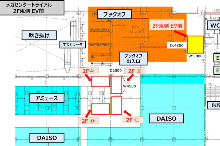 【メガセンタートライアル伊勢崎中央店】NEW!食物販やPR活動に最適な「2F東側 EV前」スペースの画像2
