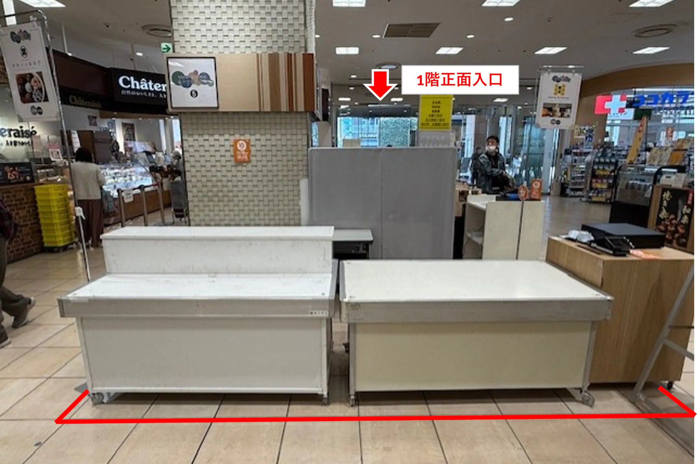 【マルイファミリー志木】1階 カレンダリウムF02【食・物販】店内入口正面の好立地 スイーツ・惣菜 食物販に最適なスペースです。