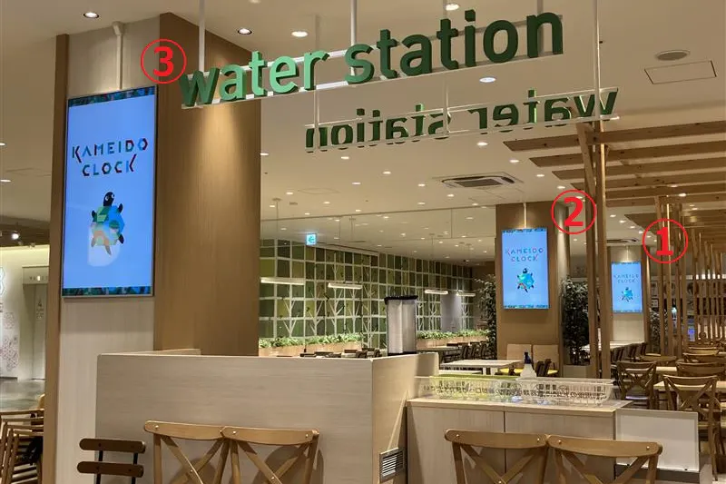 【KAMEIDO CLOCK】4Fフードコート 55インチデジタルサイネージ 5面セット