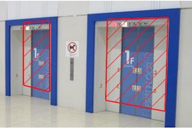 【イオンモールむさし村山】モール内広告 エレベーター扉