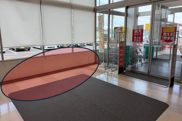 【ベイシア 大網白里店】食品入口前スペース 販促プロモーションに最適なスーパー店内催事イベントスペース