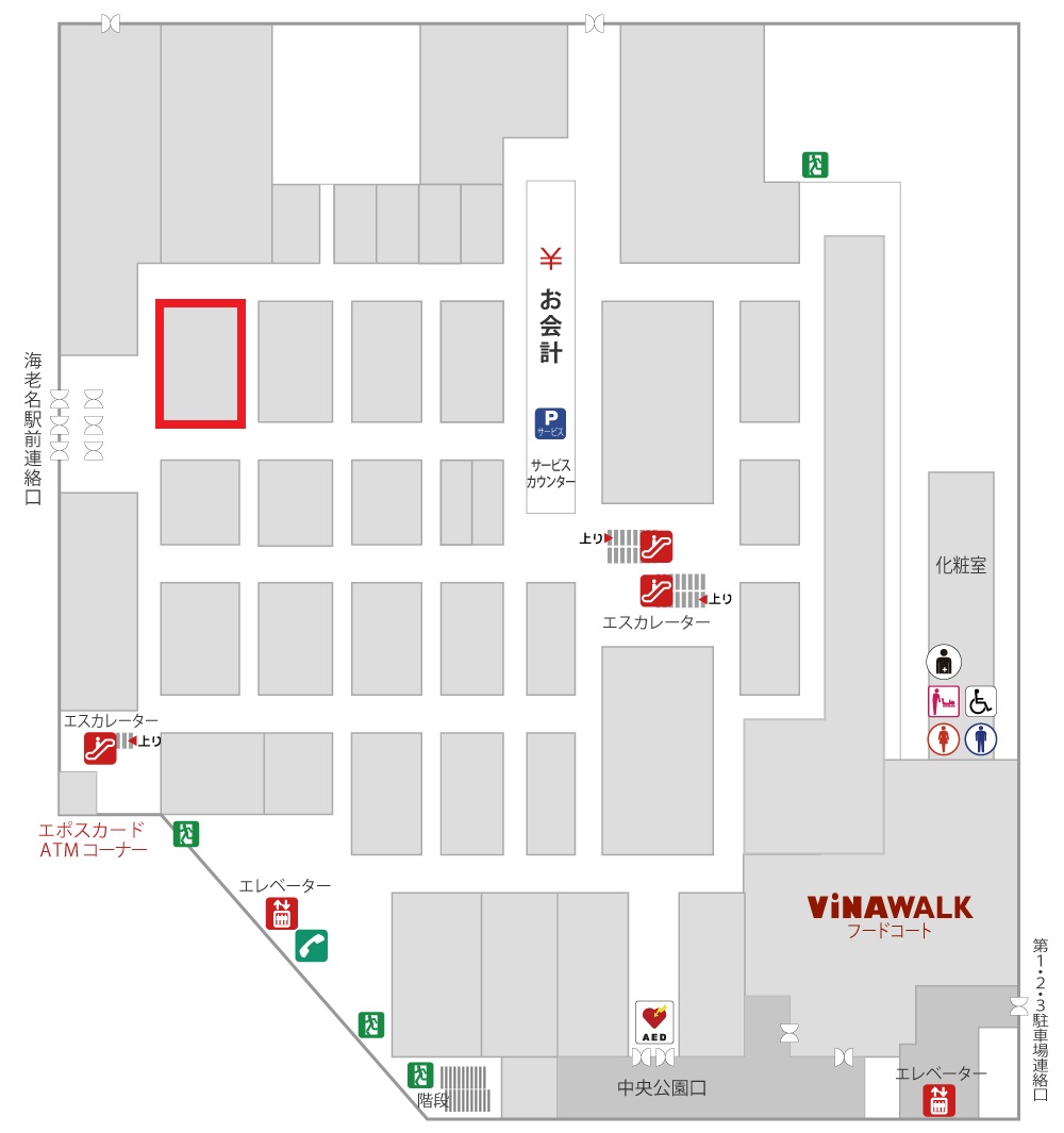 【海老名マルイ】1階 カレンダリウムF11【食物販・調理行為可能】入口正面の好立地、共同利用キッチン・共同冷蔵・冷凍庫完備