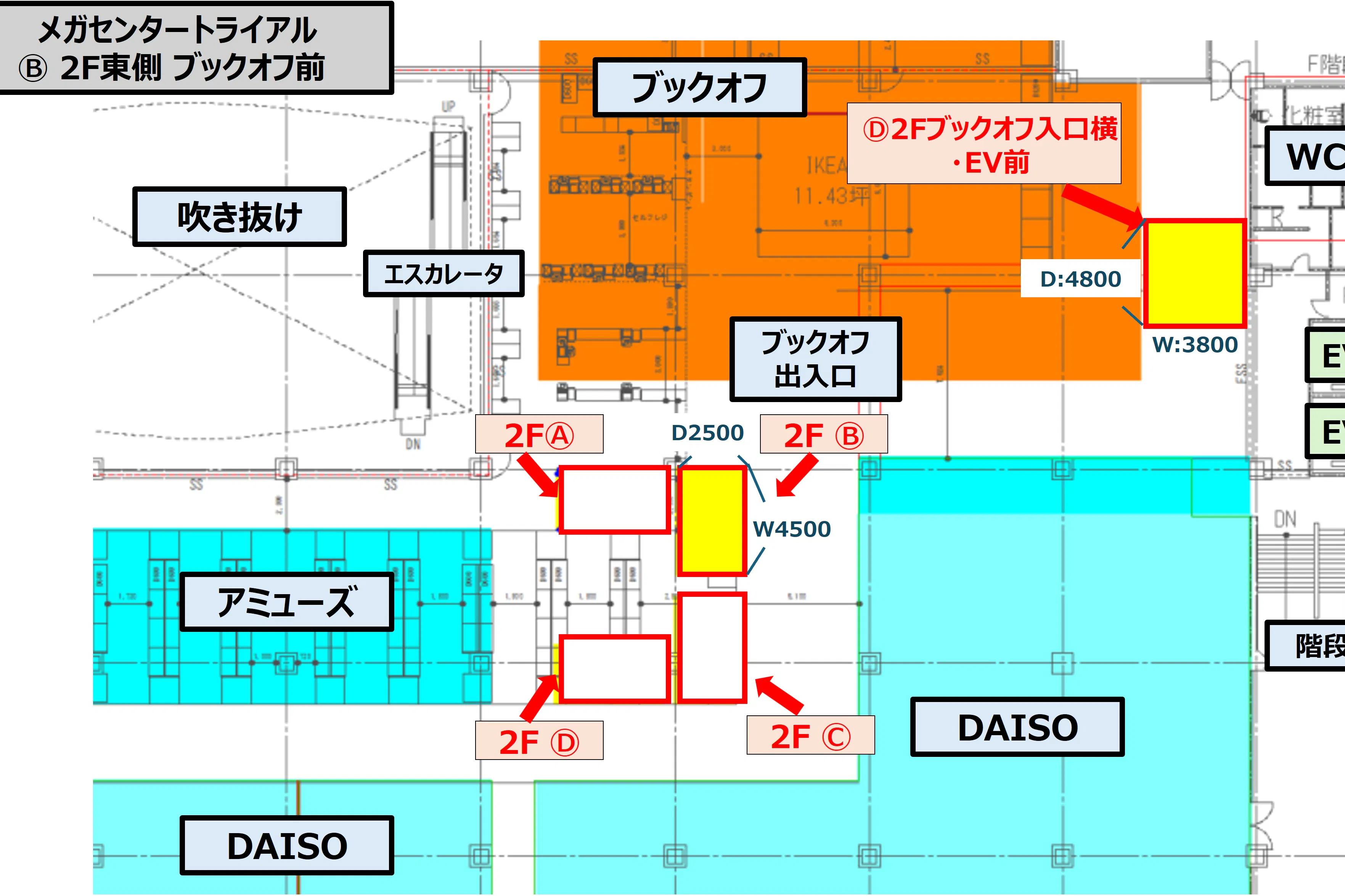 【メガセンタートライアル伊勢崎中央店】NEW!食物販やPR活動に最適な「Ⓑ 2F東側 ブックオフ前」