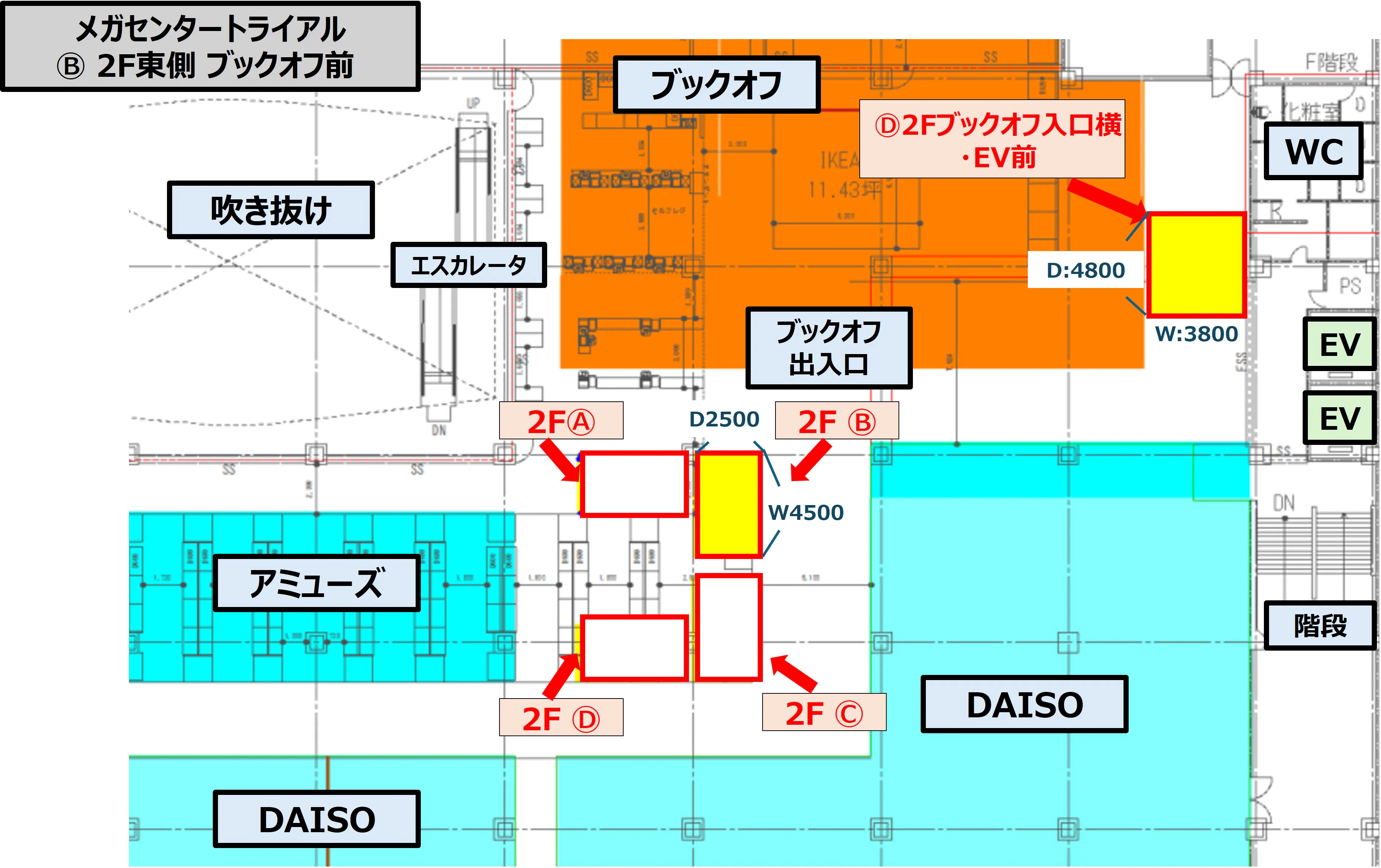 【メガセンタートライアル伊勢崎中央店】NEW！食物販やPR活動に最適な「Ⓑ 2F東側 ブックオフ前」　※買取系催事NG
