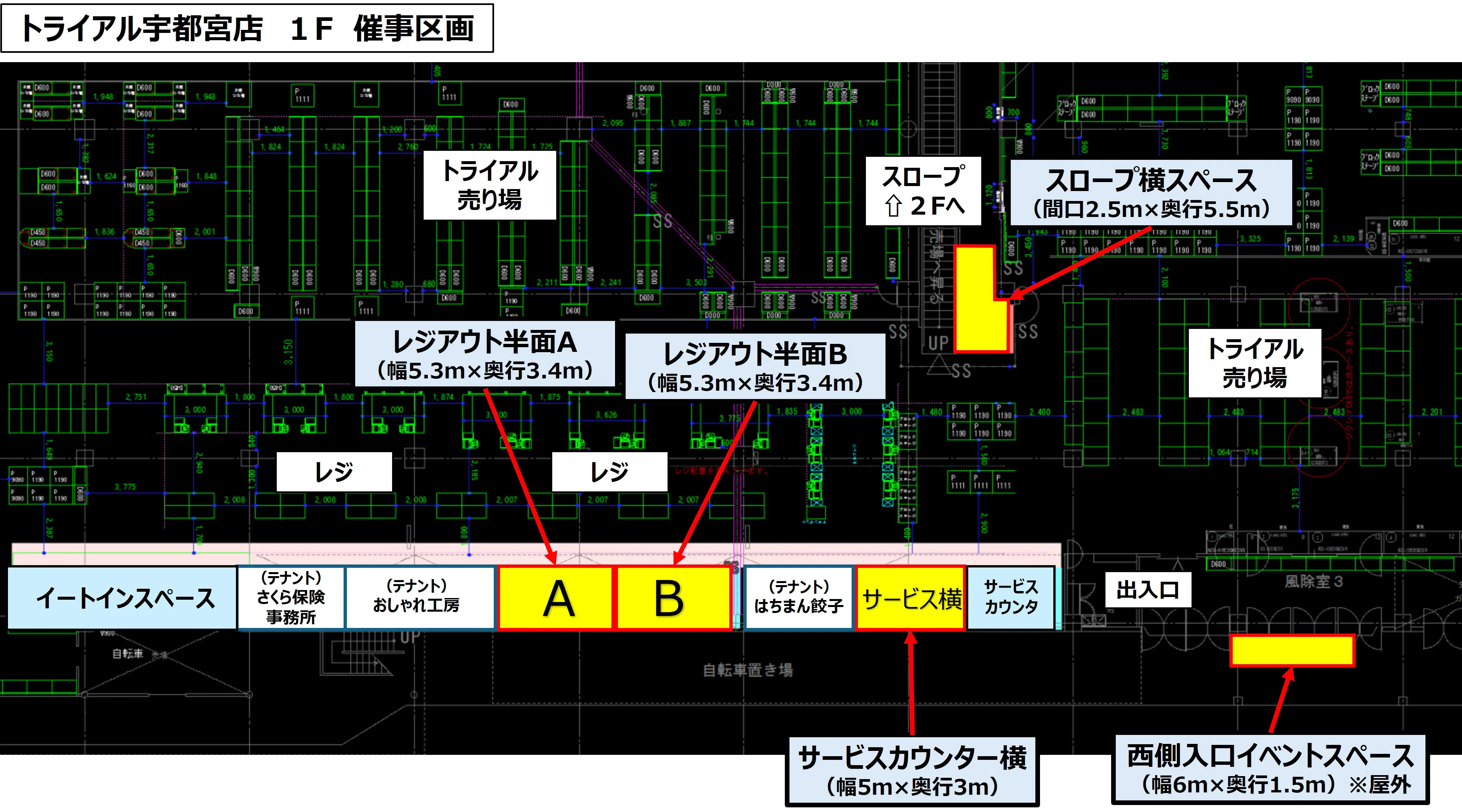 【メガセンタートライアル宇都宮店】【平日限定】物販/食物販トライアル★キャンペーン実施中!販促プロモーションやポップアップストアに適した視認性の高い1階レジアウト付近のイベントスペース(全面貸し)【買取催事不可】