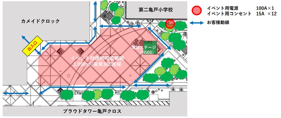 【KAMEIDO CLOCK】1Fカメクロステージ 大型イベントに最適な屋外催事イベントスペース