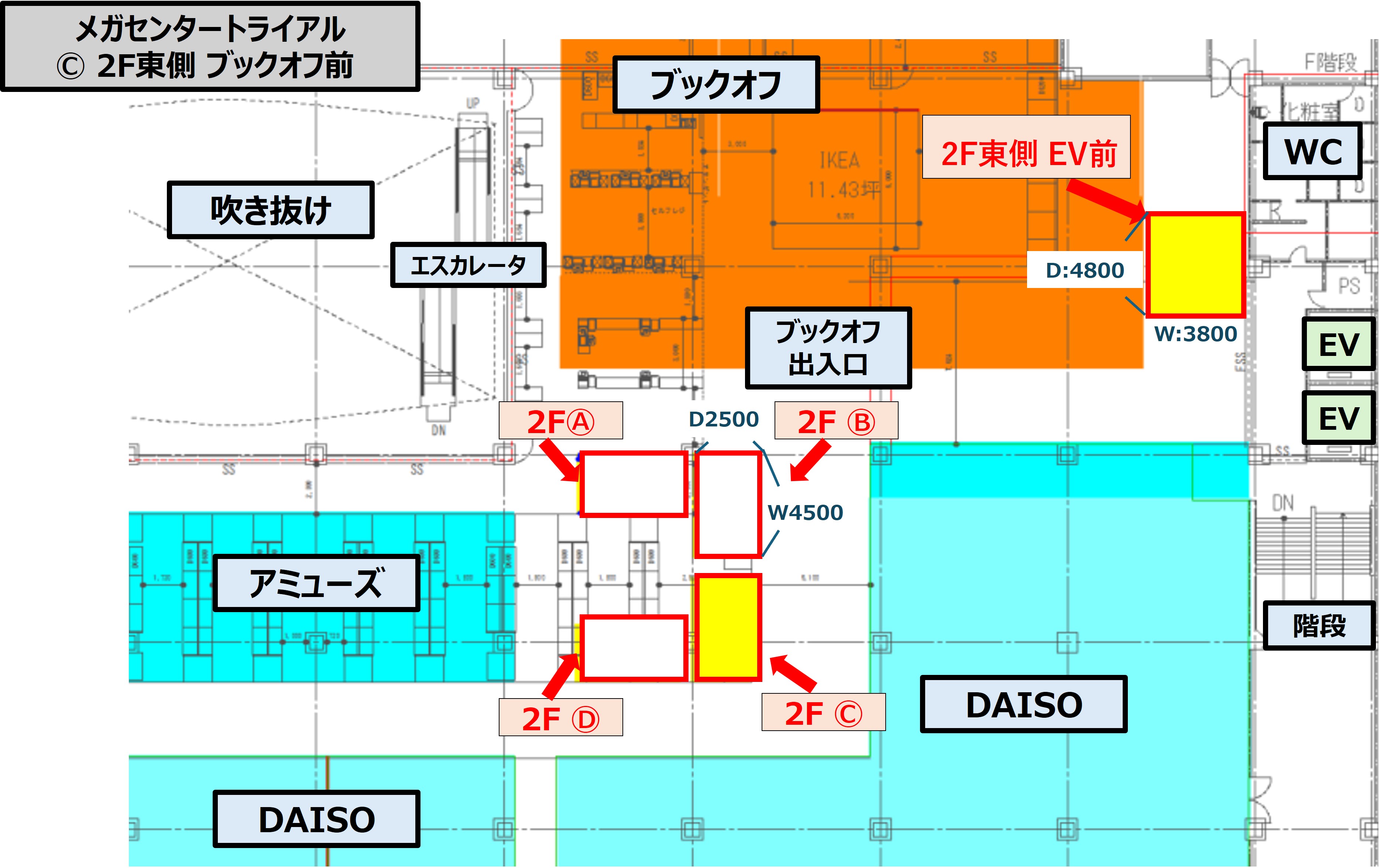 【メガセンタートライアル伊勢崎中央店】NEW！食物販やPR活動に最適な「Ⓒ 2F東側 ブックオフ前」