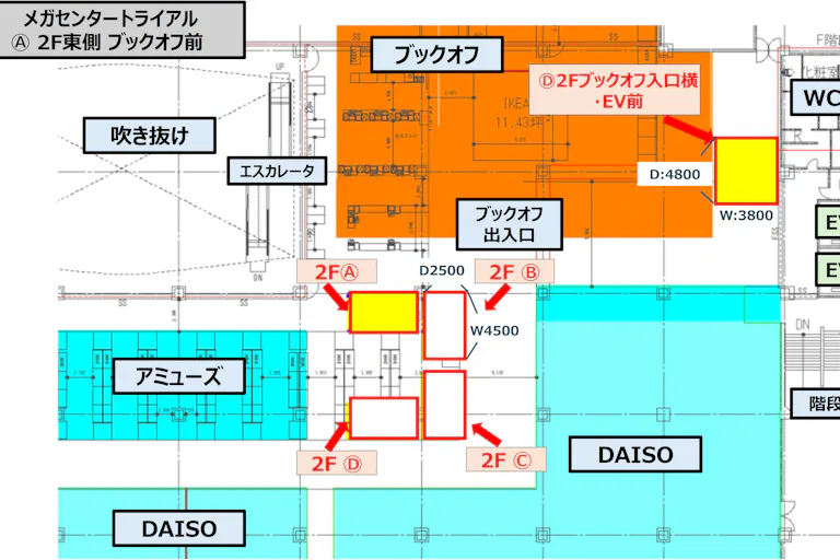 【メガセンタートライアル伊勢崎中央店】NEW!食物販やPR活動に最適な「Ⓐ 2F東側 ブックオフ前」の画像2
