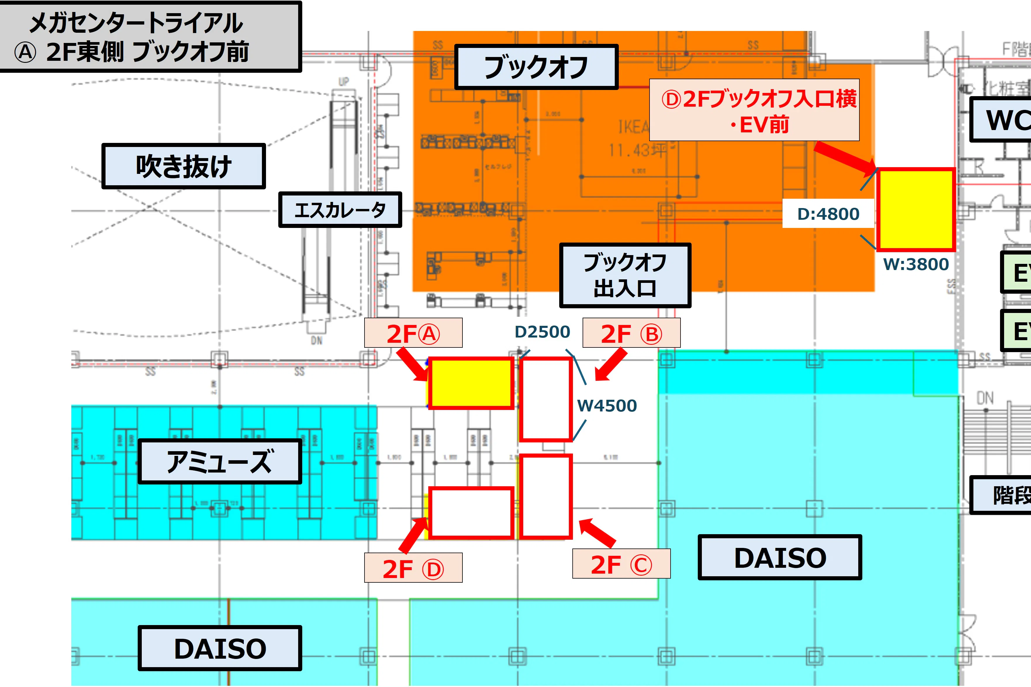 【メガセンタートライアル伊勢崎中央店】NEW!食物販やPR活動に最適な「Ⓐ 2F東側 ブックオフ前」
