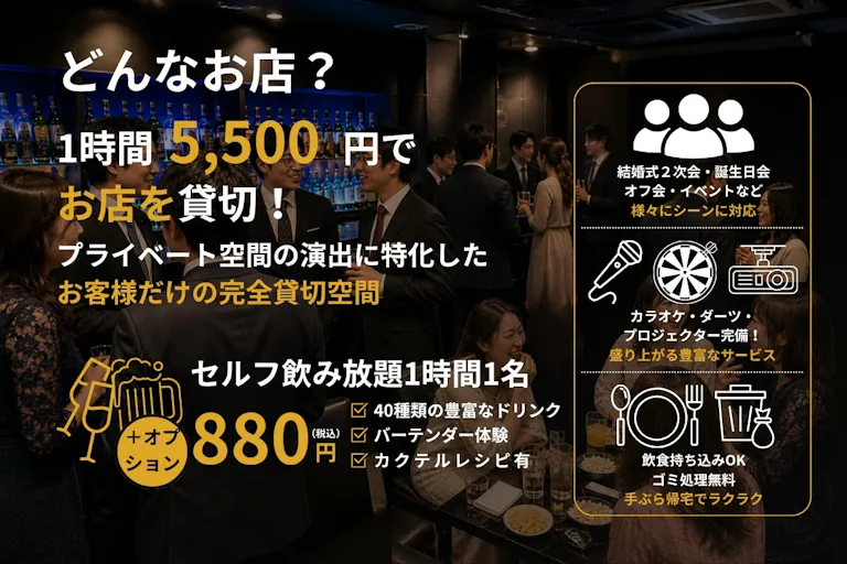 【心斎橋駅5分】ロケや撮影会等の撮影用途やオフ会等のイベント、オフサイトミーティングに最適なシックな空間のバースペースの画像19