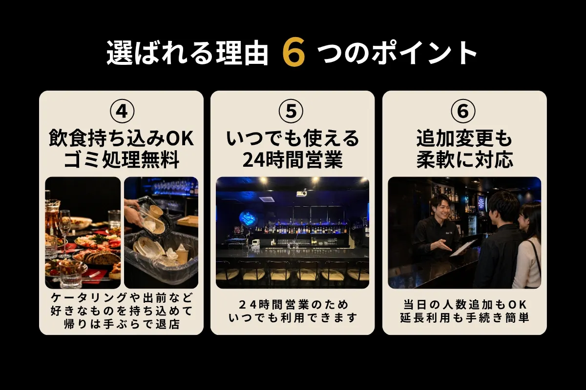 【心斎橋駅5分】ロケや撮影会等の撮影用途やオフ会等のイベント、オフサイトミーティングに最適なシックな空間のバースペース