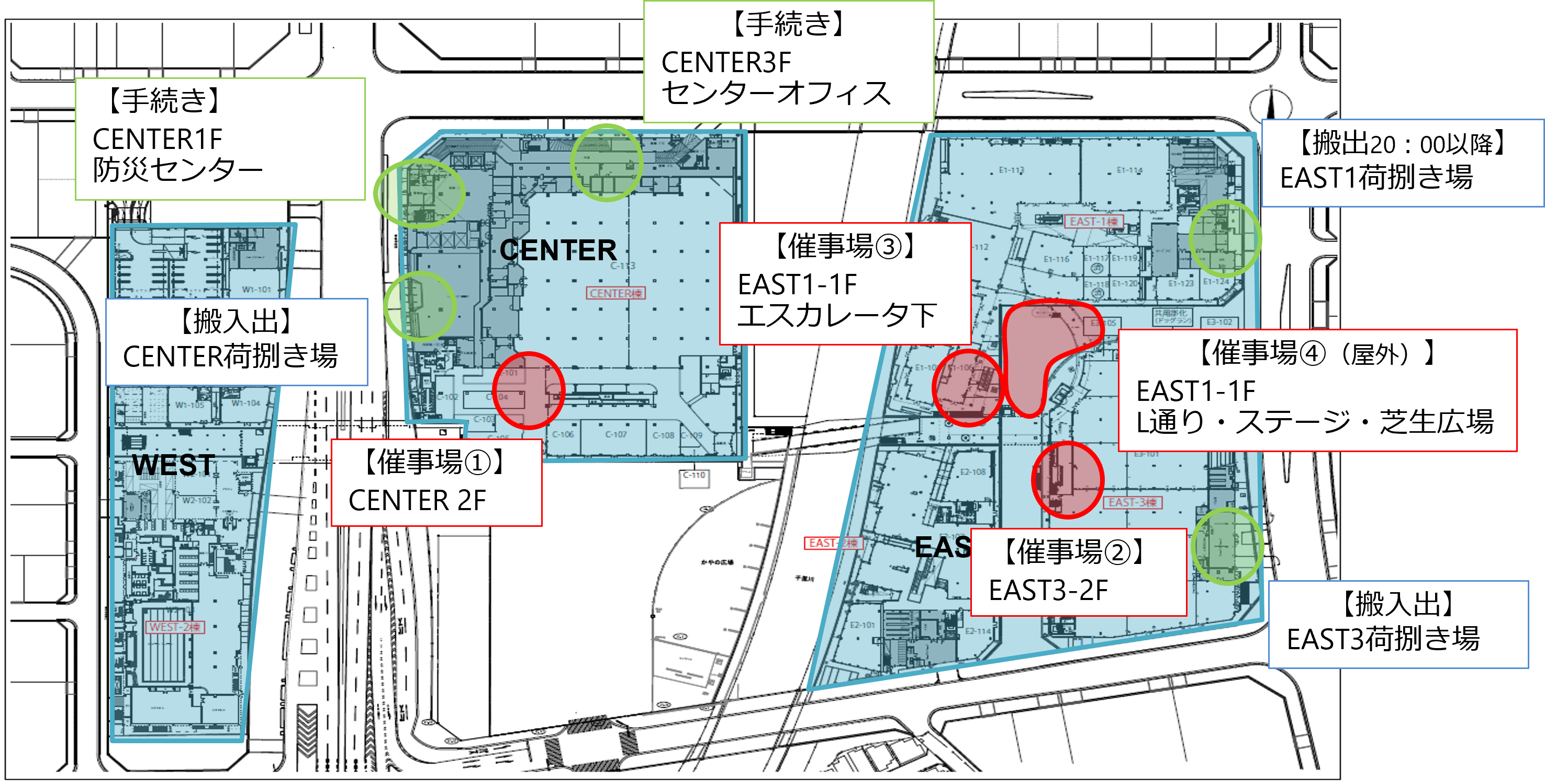【みのおキューズモール】「①CENTER-2F 西側催事スペース」物販催事やワークショップなどに最適な、デッキ入口すぐでメイン導線上イベントスペース