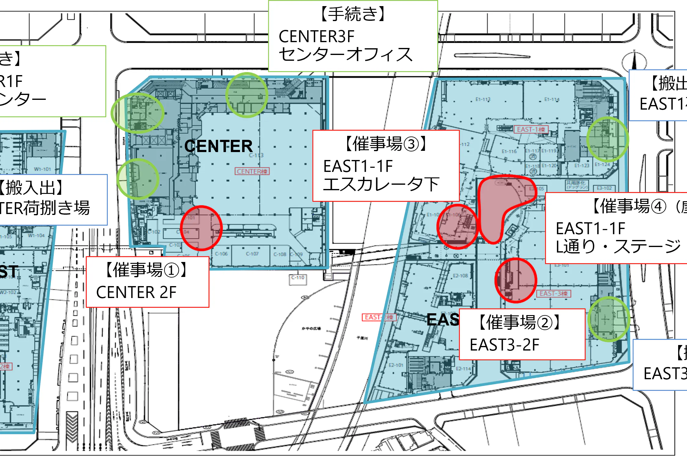 【みのおキューズモール】「①CENTER-2F 西側催事スペース」物販催事やワークショップなどに最適な、デッキ入口すぐでメイン導線上イベントスペース