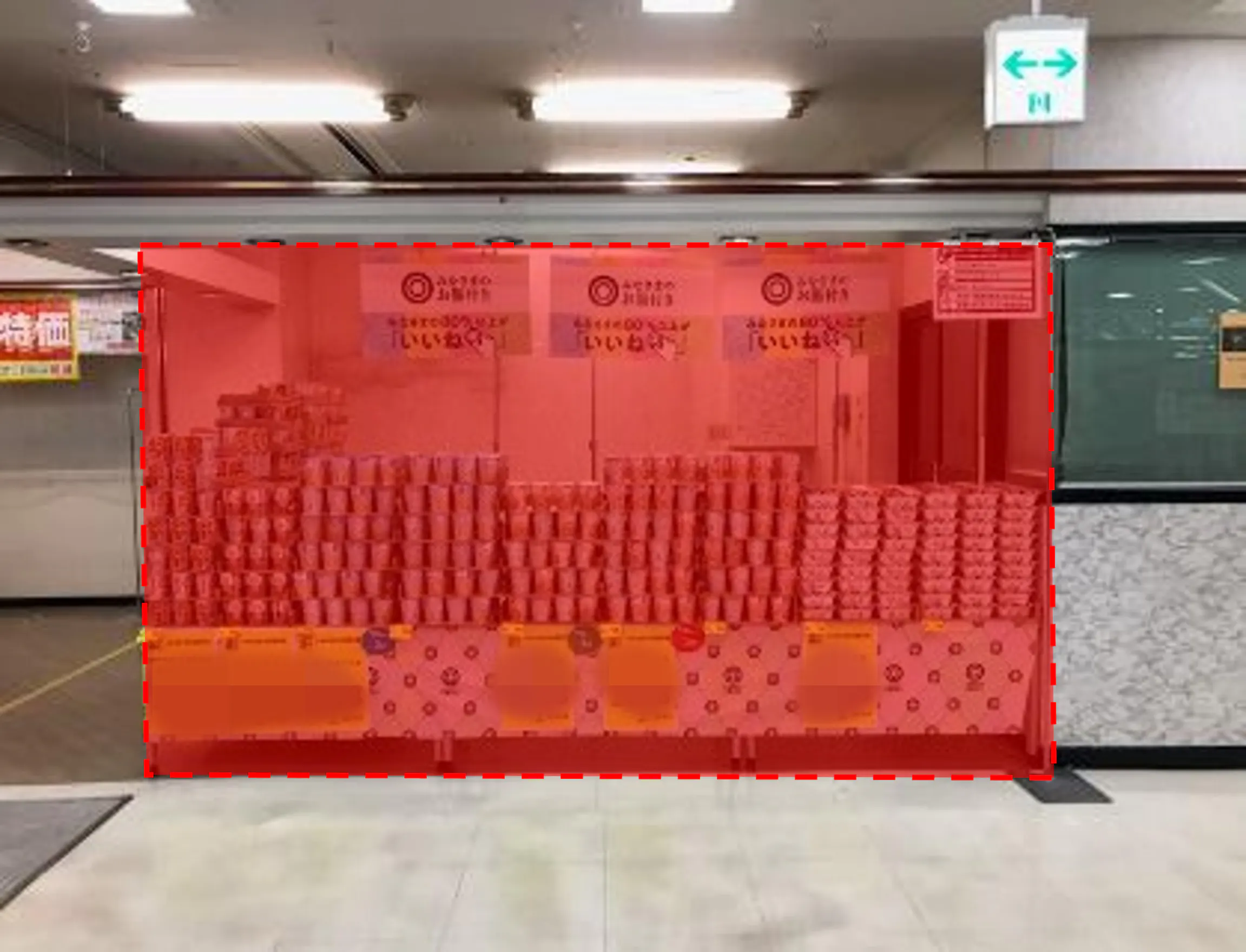 【西友 山科店】1F下りエスカレーター側出入口付近テナント区画 ポップアップストア(物販、食物販)やプロモーション用途に最適なスーパー店内催事イベントスペース