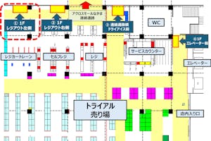 【メガセンタートライアル中間店】食物販やPR活動に最適な店内「①1Fレジアウト【左側】スペース」