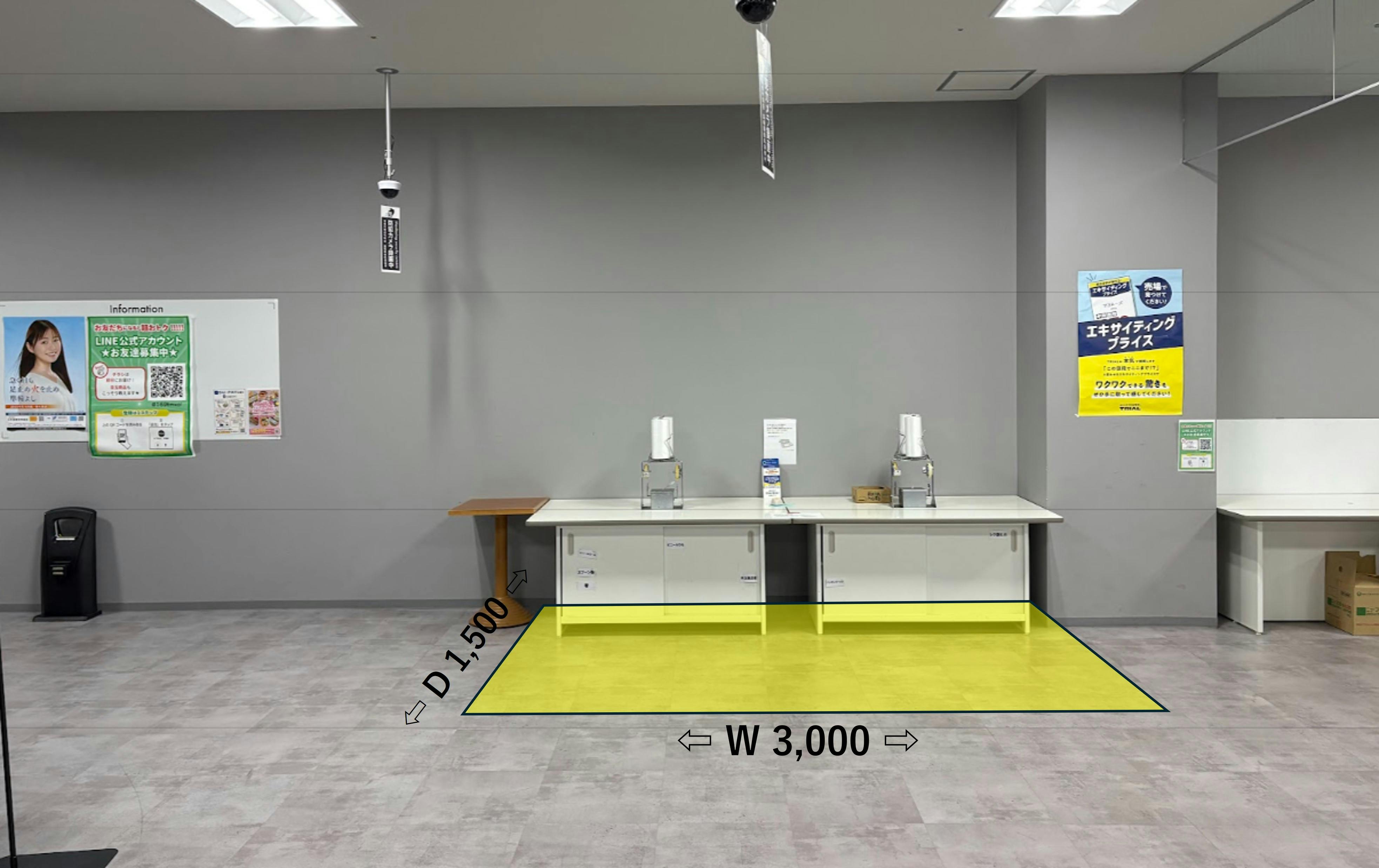 【メガセンタートライアル中間店】食物販やPR活動に最適な店内「①1Fレジアウト【左側】スペース」