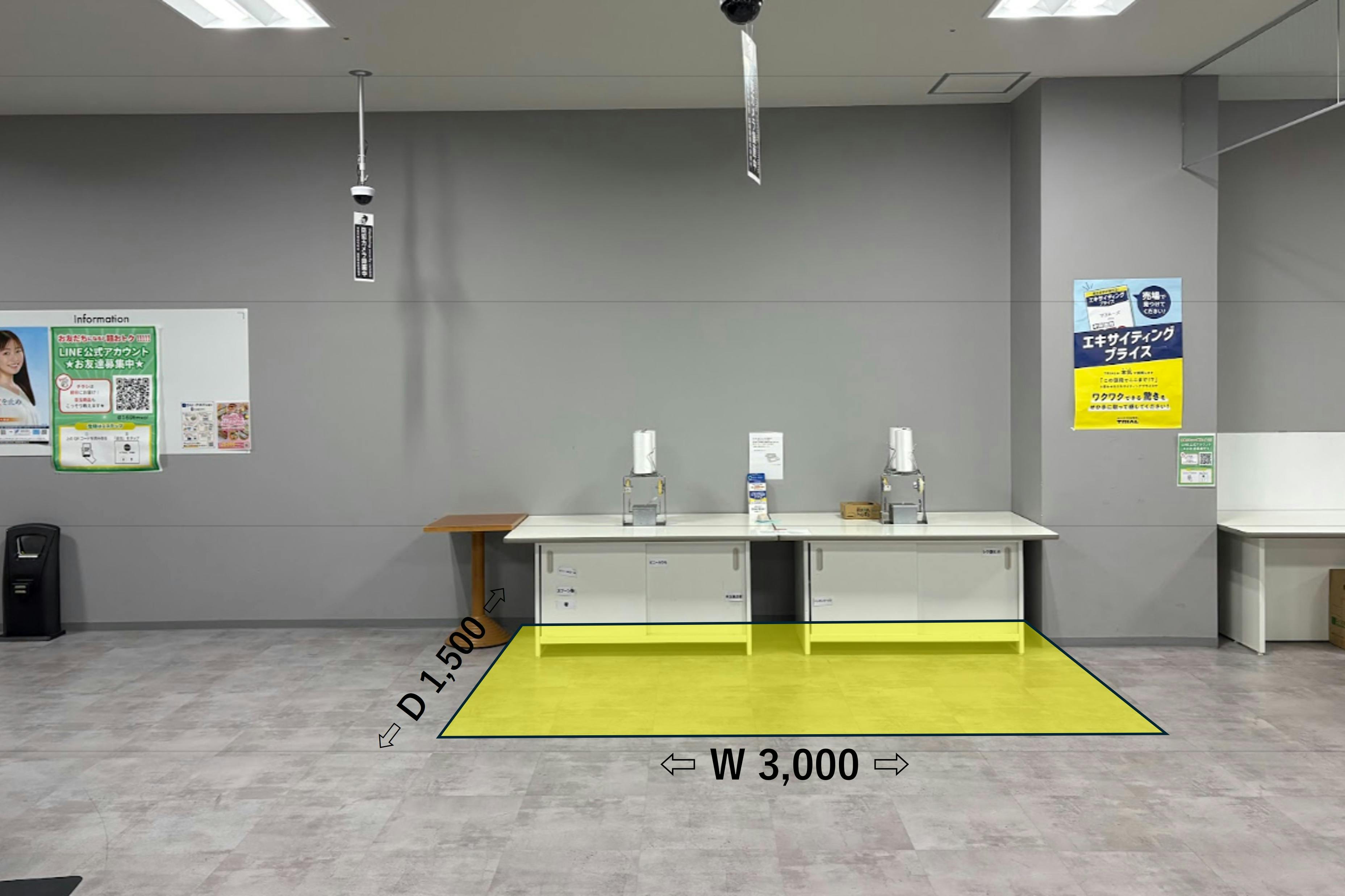 【メガセンタートライアル中間店】食物販やPR活動に最適な店内「①1Fレジアウト【左側】スペース」
