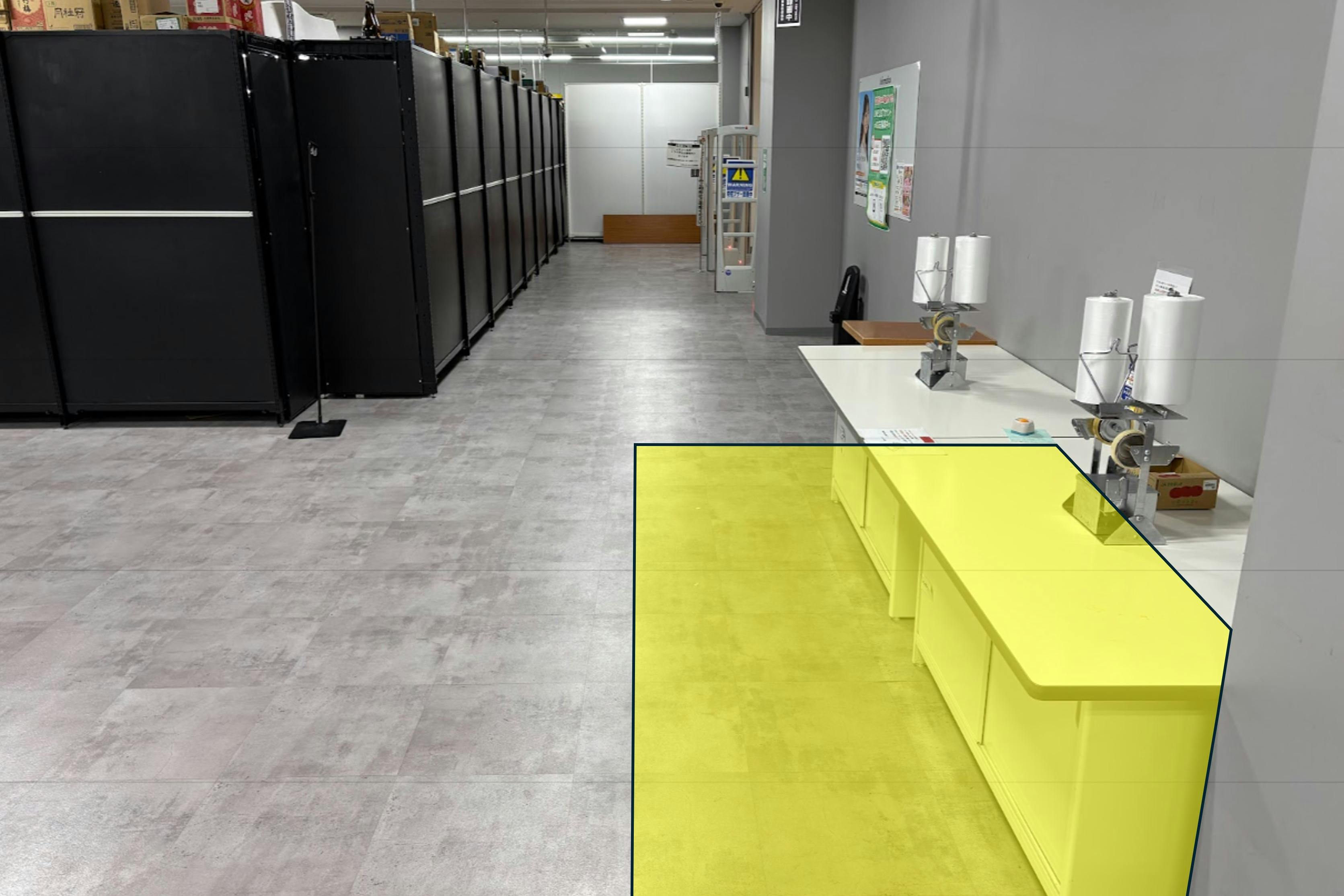 【メガセンタートライアル中間店】食物販やPR活動に最適な店内「①1Fレジアウト【左側】スペース」