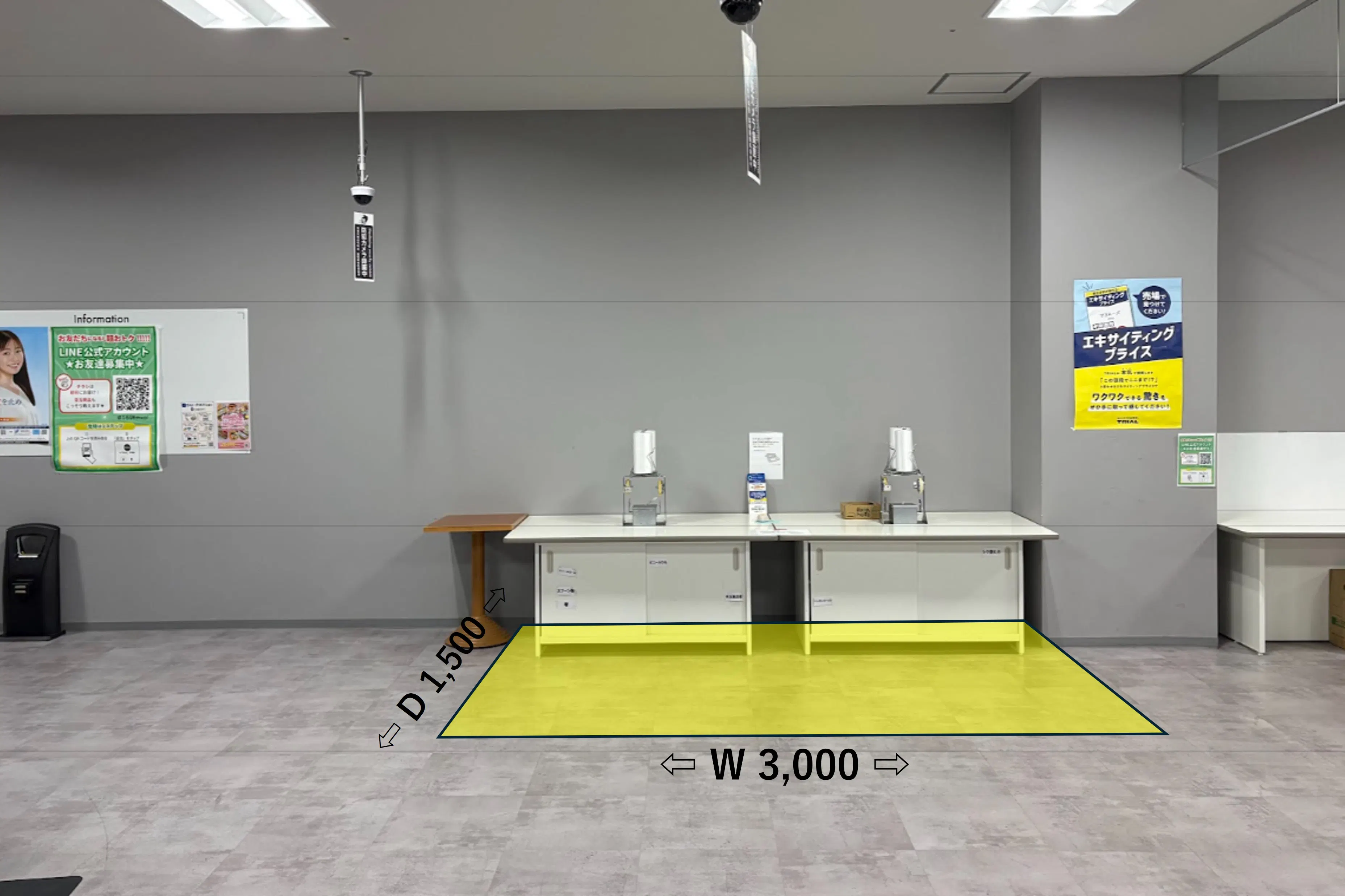 【メガセンタートライアル中間店】食物販やPR活動に最適な店内「①1Fレジアウト【左側】スペース」