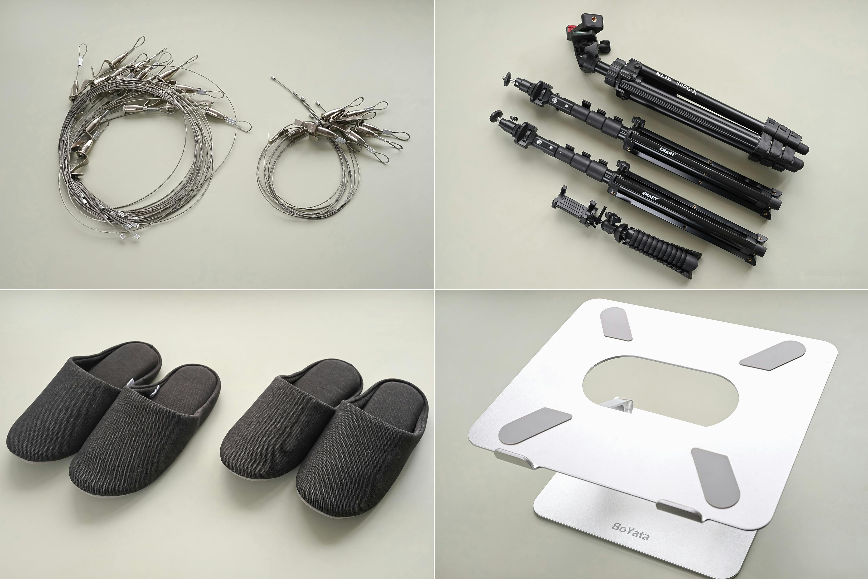 その他の備品② スリッパ、三脚、パソコン台があります