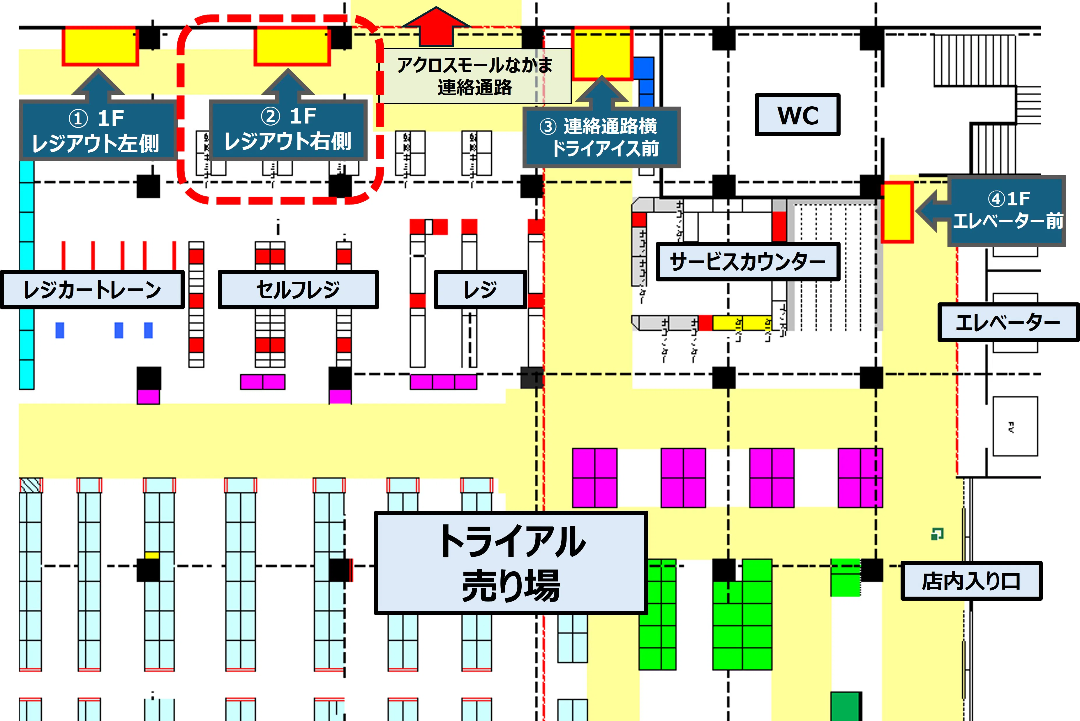 【メガセンタートライアル中間店】【NEW!】 食物販やPR活動に最適な「②1Fレジアウト【右側】スペース」