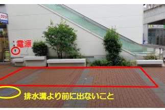 【もりのみやキューズモールBASE】「④1F オーエスドラッグ前」エスカレーター横で通行量の多い、キッチンカー催事向けの屋外スペース