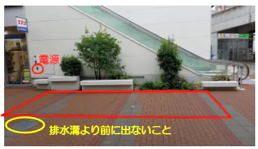 【もりのみやキューズモールBASE】「④1F オーエスドラッグ前」エスカレーター横で通行量の多い、キッチンカー催事向けの屋外スペース