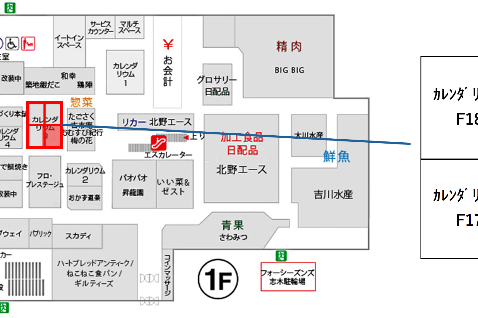 【マルイファミリー志木】1階 カレンダリウムF03【食・物販】コンパクトなスペースでスイーツ、菓子などに最適なスペースです。