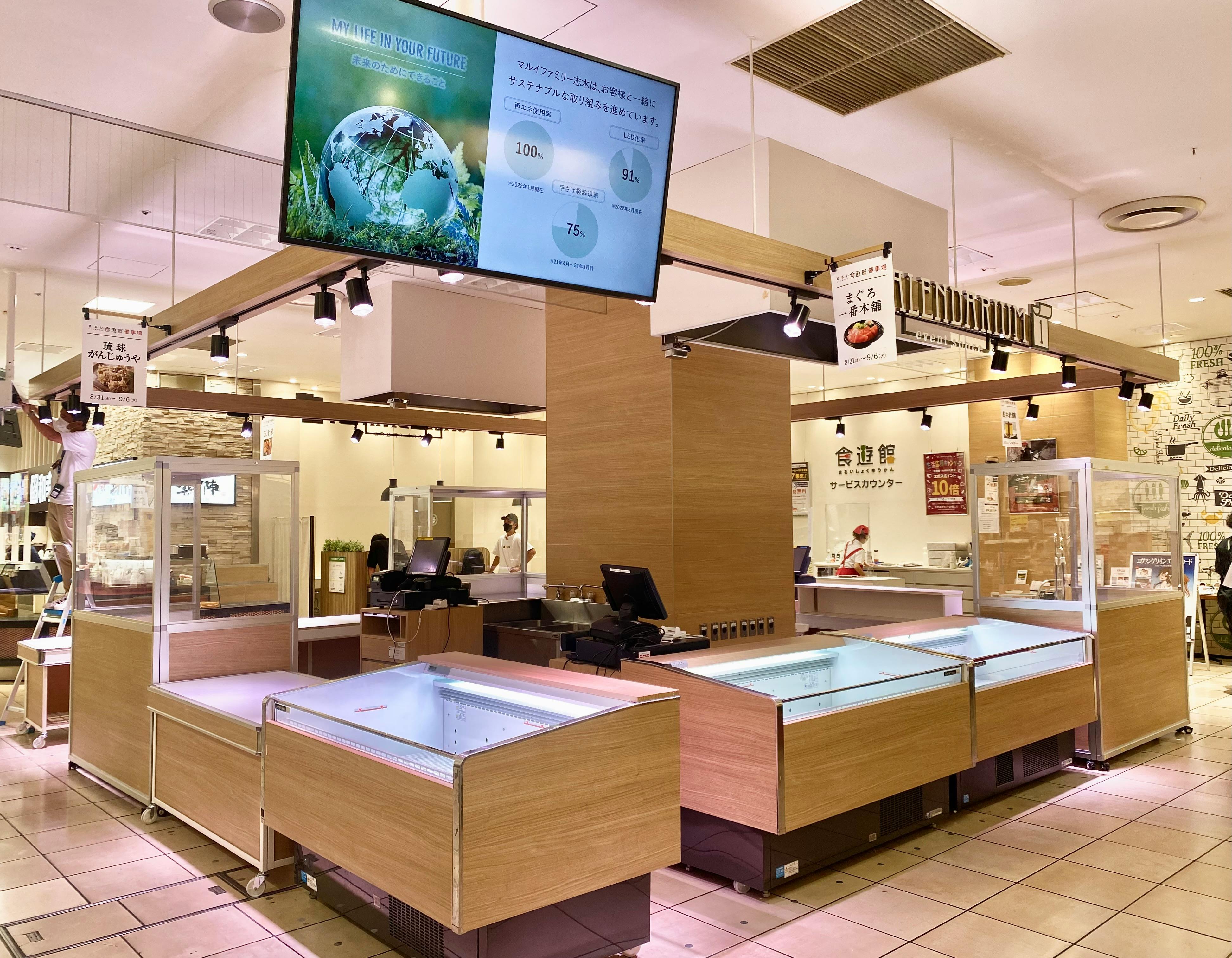 【マルイファミリー志木】1階 カレンダリウムF09【食物販・調理行為可能】生鮮食品フロアーに位置し、集合型のサークル状の区画。実演販売に最適なスペースです。