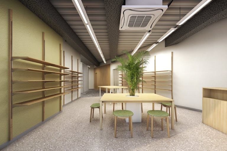 ショップスペースです。入口手前に座れる場所があるので、ワークショップも可能です。