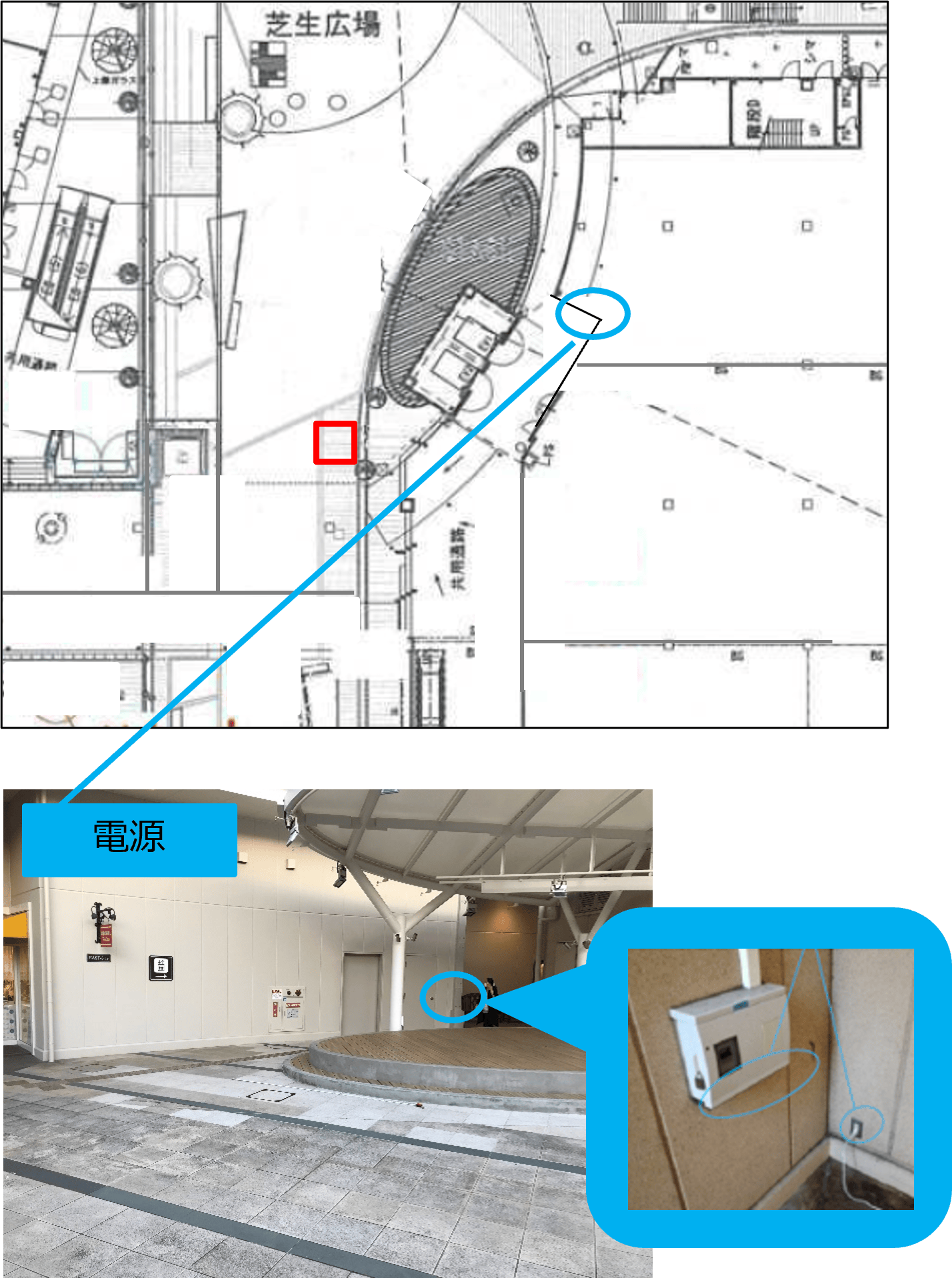 【みのおキューズモール】「⑧L通り Cスペース」各種プロモーションに最適なステージ近くのイベントスペース