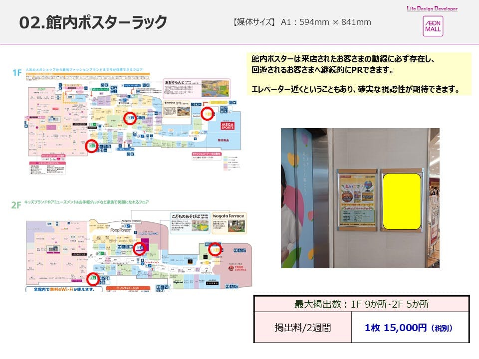 【イオンモール直方】モール内広告　館内ポスターラック(エレベーター)