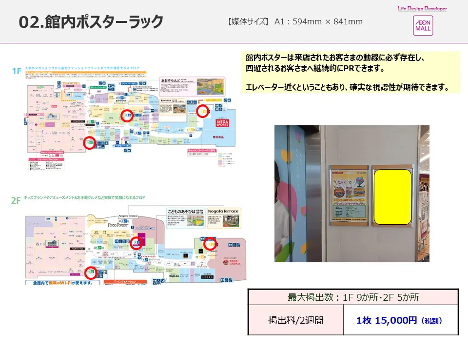 【イオンモール直方】モール内広告 館内ポスターラック(エレベーター)