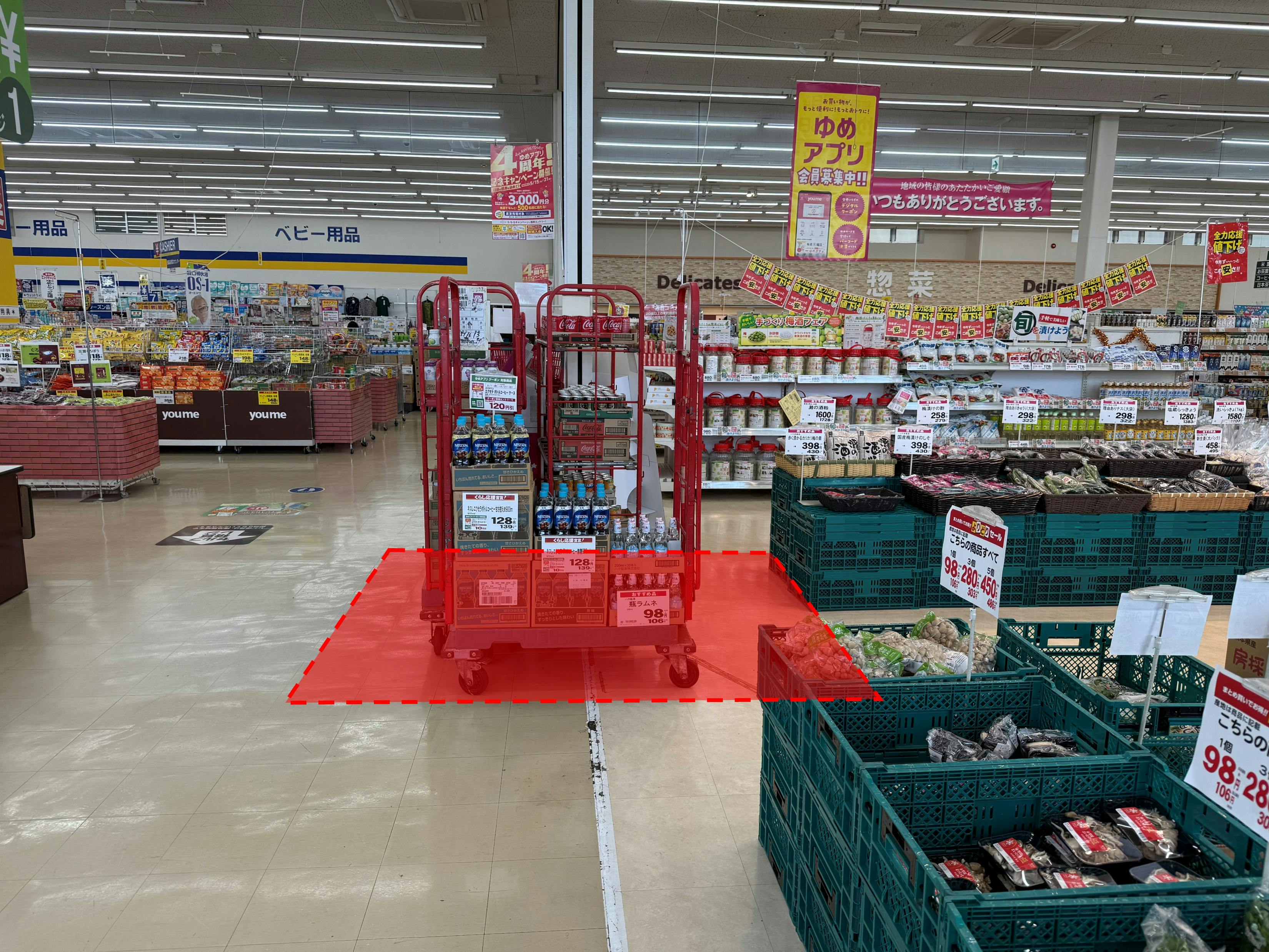 【ゆめマート 行橋】レジ横（柱前）　販促プロモーションや物販のポップアップストアにおすすめな催事イベントスペースの画像