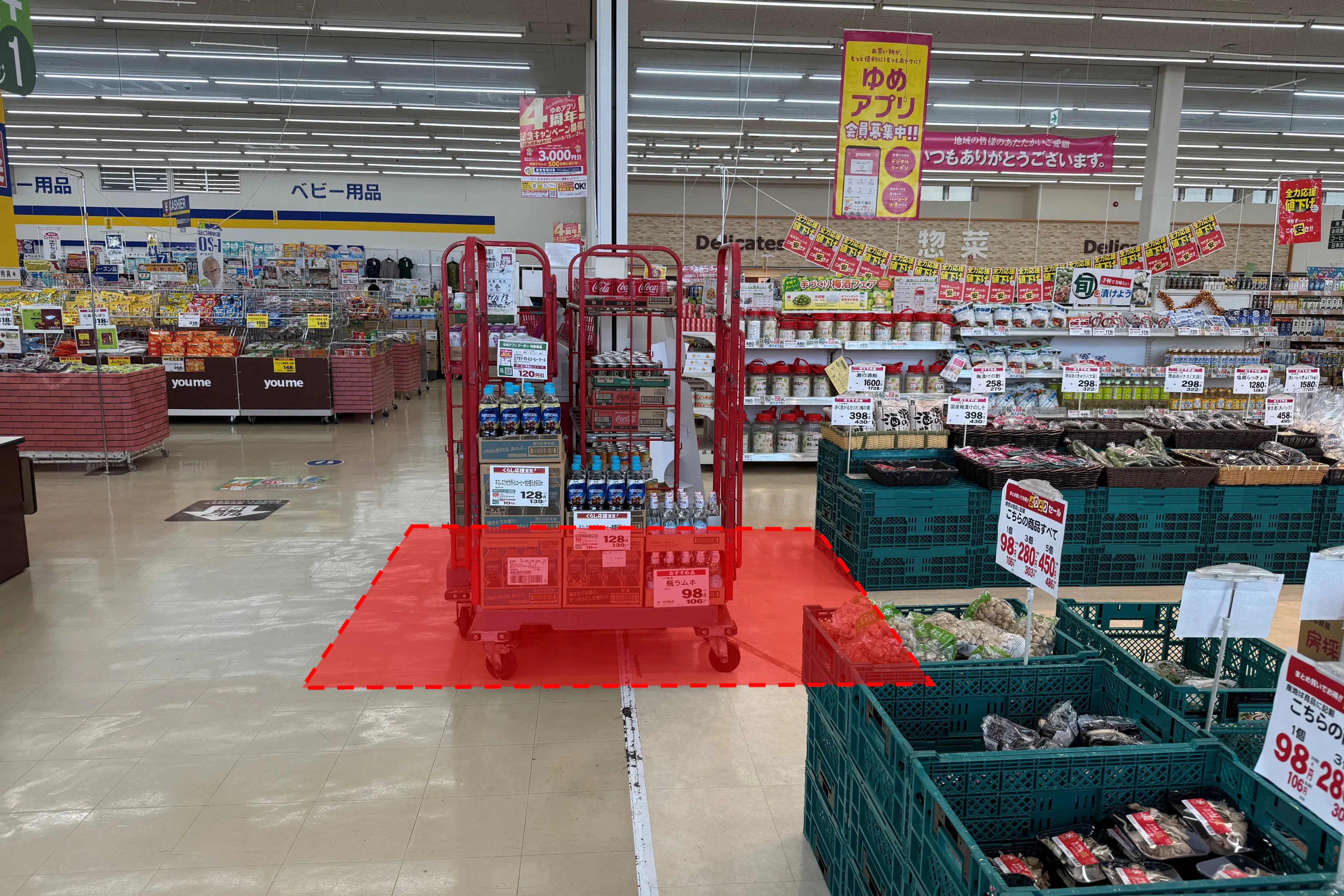 【ゆめマート 行橋】レジ横(柱前) 販促プロモーションや物販のポップアップストアにおすすめな催事イベントスペース