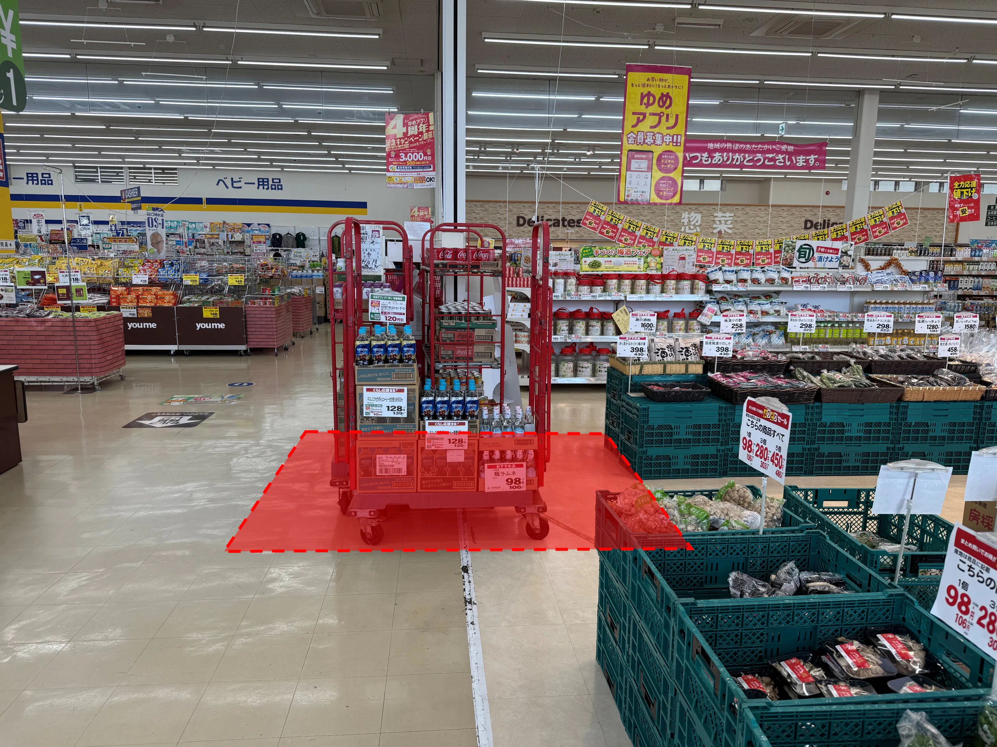【ゆめマート 行橋】レジ横(柱前) 販促プロモーションや物販のポップアップストアにおすすめな催事イベントスペース