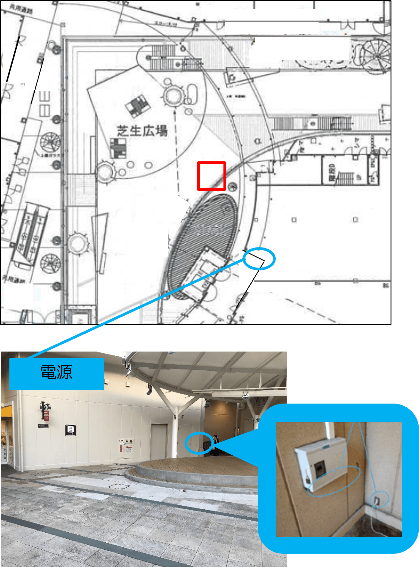 【みのおキューズモール】「⑦L通り Bスペース」キッチンカーや各種プロモーションに最適な広場とステージ近くのイベントスペース