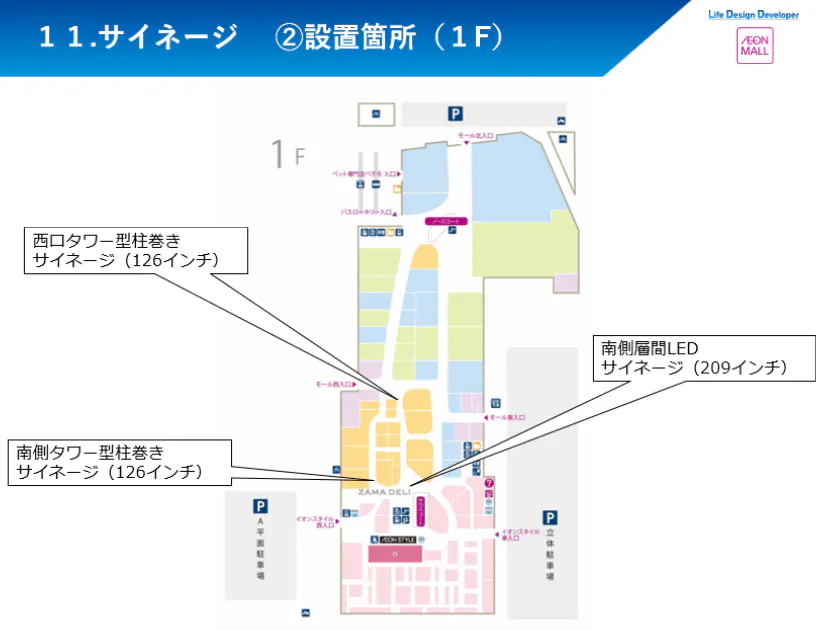 【イオンモール座間】モール内広告 デジタルサイネージ(タワー型)