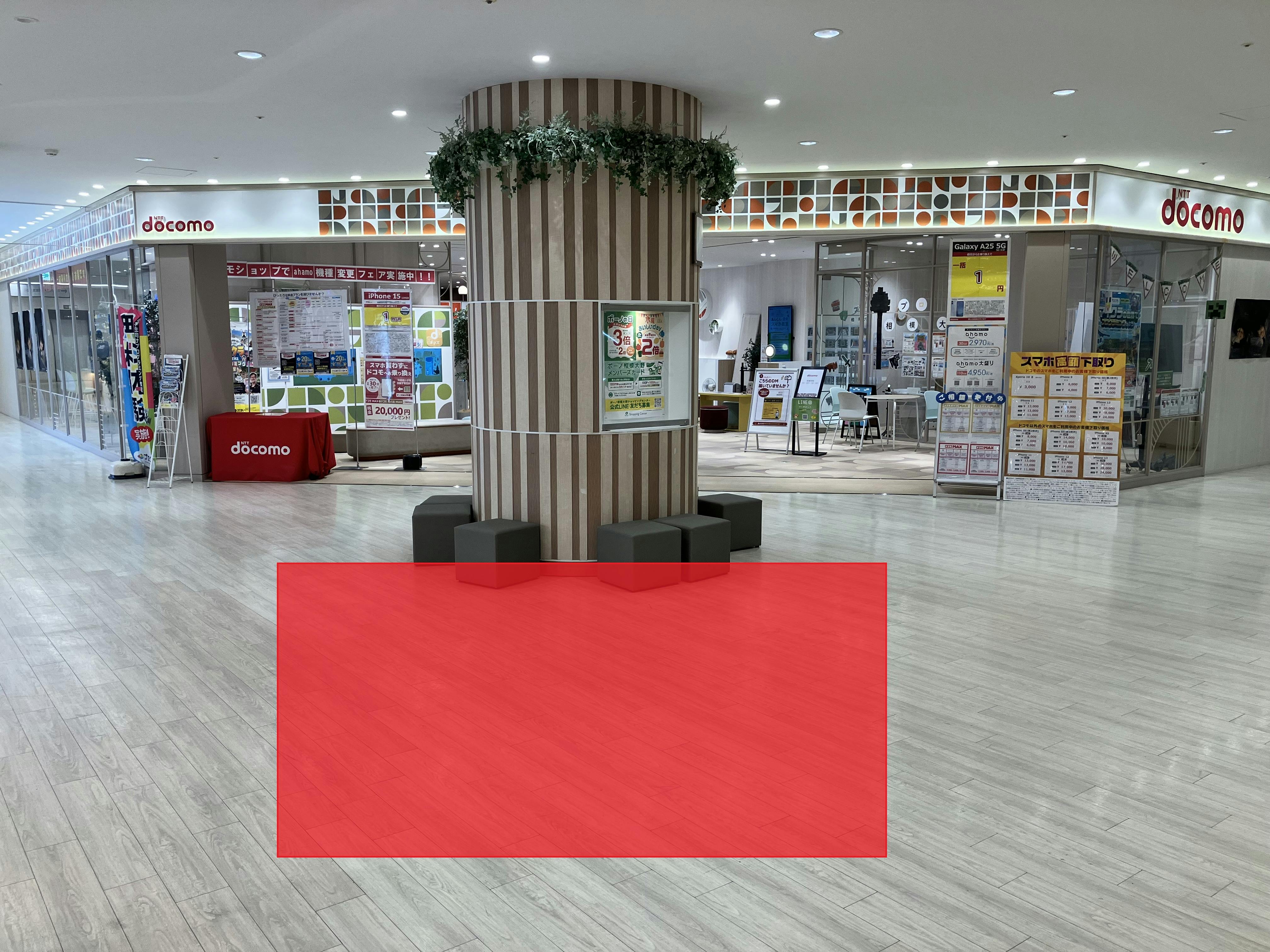 【ボーノ相模大野ショッピングセンター】3階ドコモ前 柱周り 物販、食物販のポップアップストアや販促プロモーションに最適な催事イベントスペースの画像