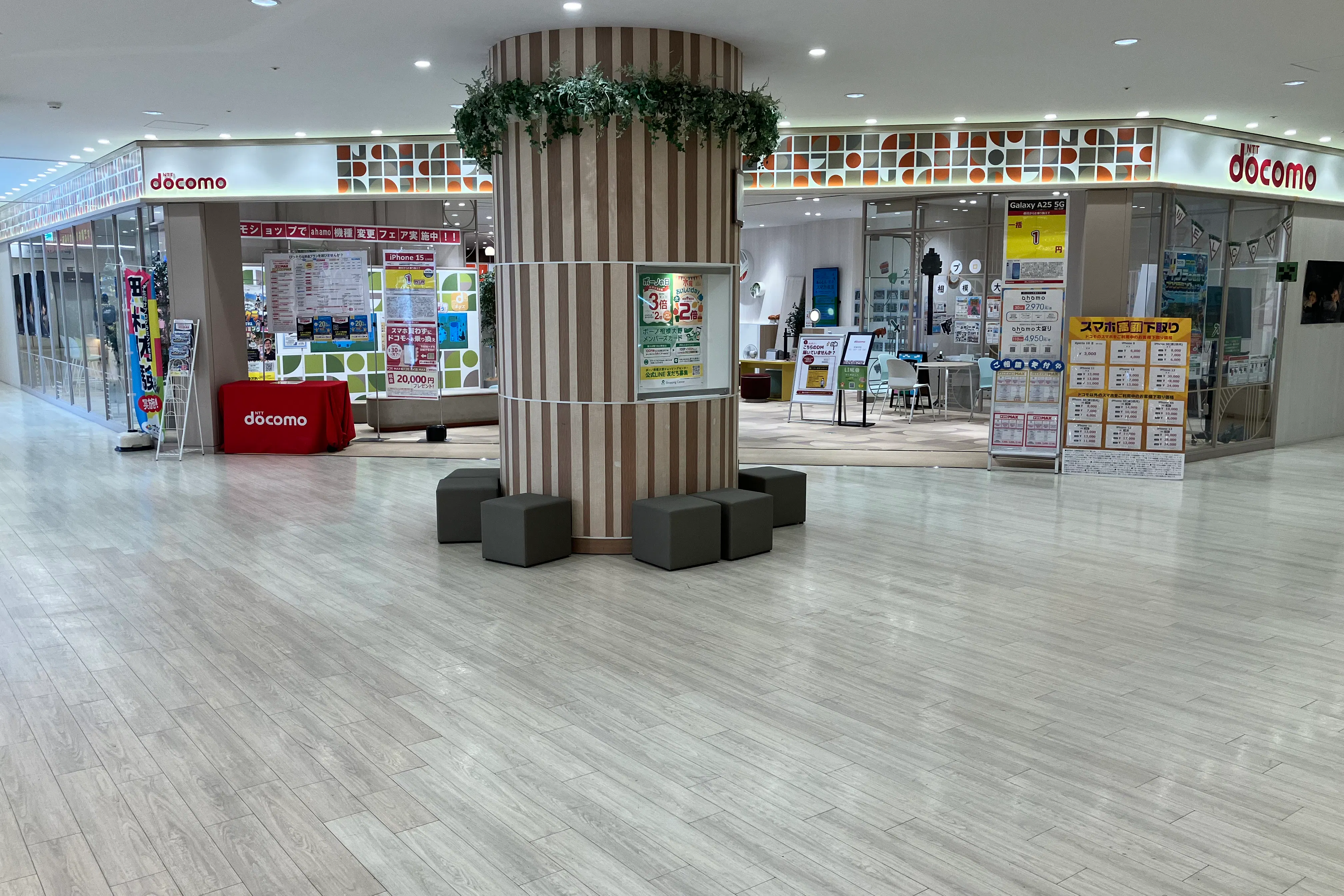 【ボーノ相模大野ショッピングセンター】3階ドコモ前 柱周り 物販、食物販のポップアップストアや販促プロモーションに最適な催事イベントスペース