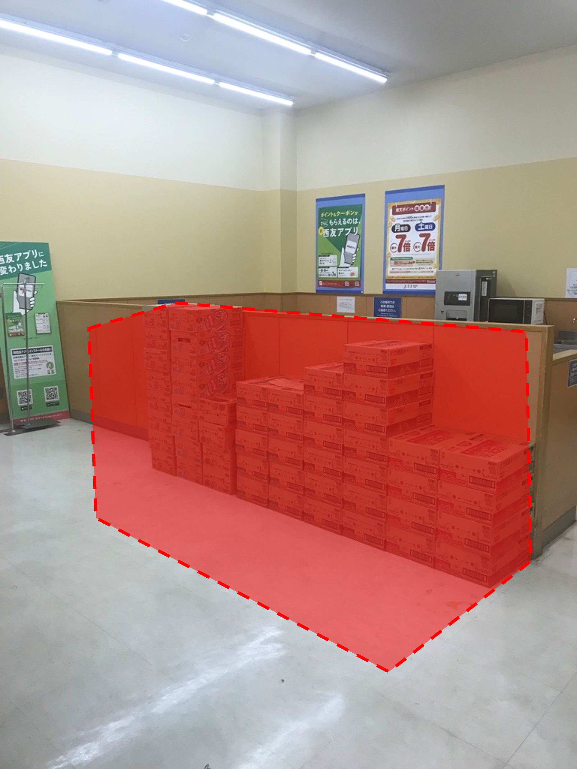 【西友　上山田店】店内入口横　プロモーション用途や物販、食物販のポップアップストアに最適なスーパー店内催事イベントスペース