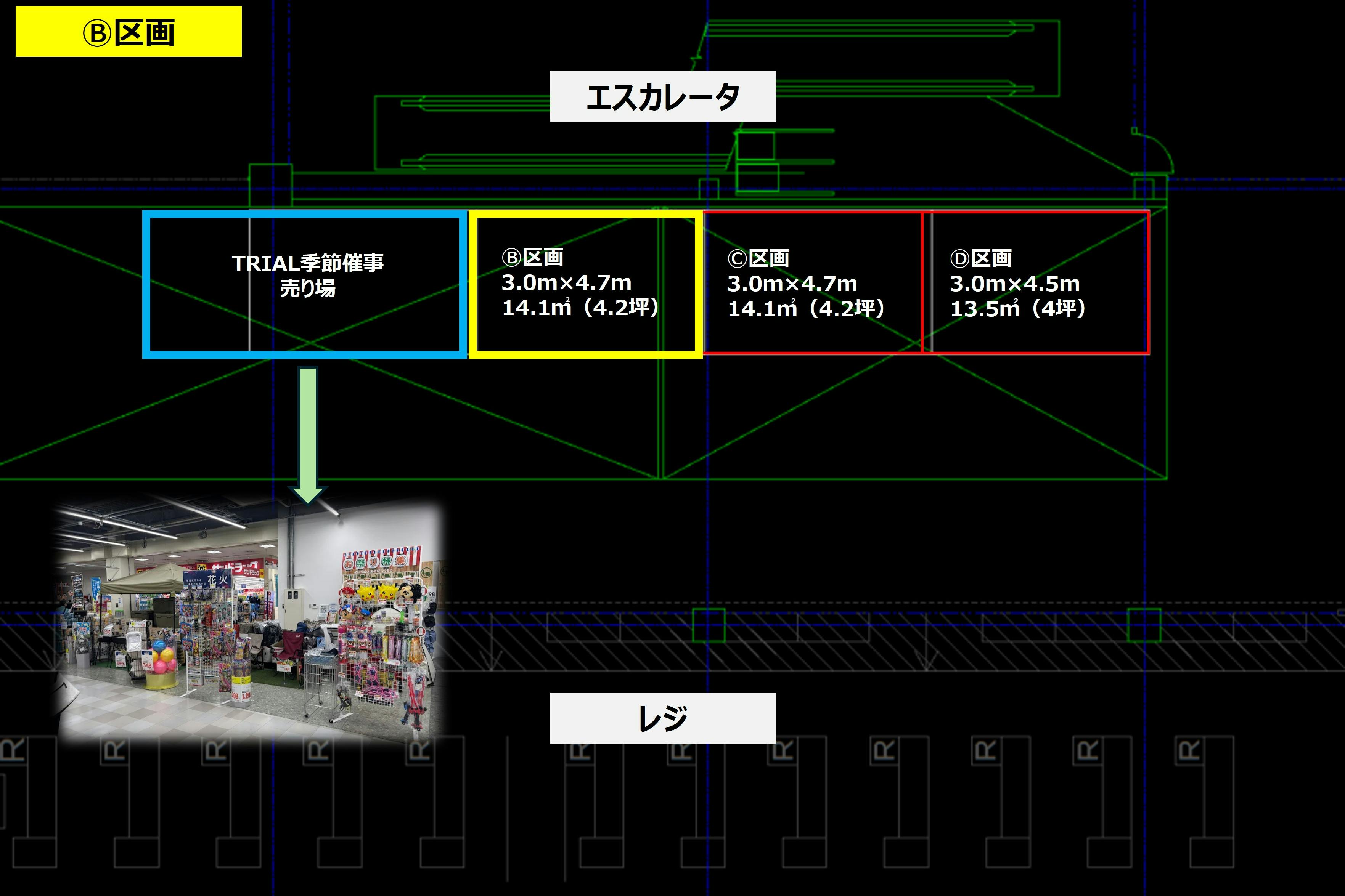 【メガセンタートライアル伏古店】販促プロモーションやポップアップストアに最適なレジアウト「Ⓑスペース」