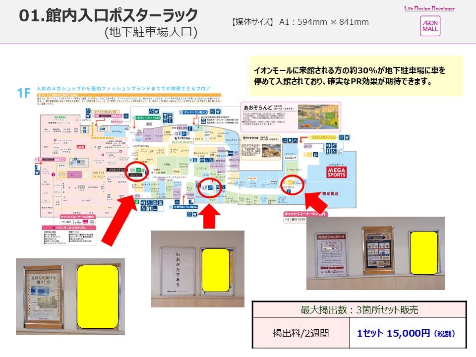 【イオンモール直方】モール内広告(地下駐車場入口)