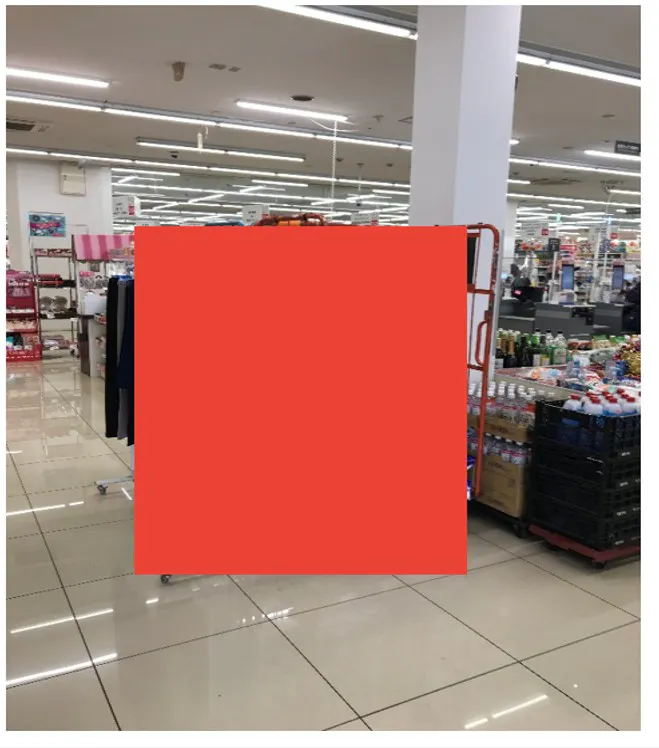 【西友　西尾張部店】店内入口横（レジ前 休憩コーナー入口付近)　プロモーション用途や物販、食物販のポップアップストアに最適な催事イベントスペース