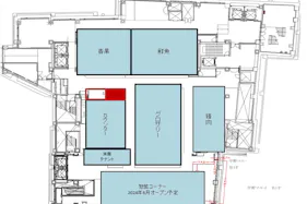 【中野マルイ】B1階 カレンダリウムF06【食物販・調理行為可能】下りエスカレーター横の好立地。什器完備。共同厨房で調理可能なので、揚げ物やお惣菜、お弁当などのポップアップに最適なスペースです。